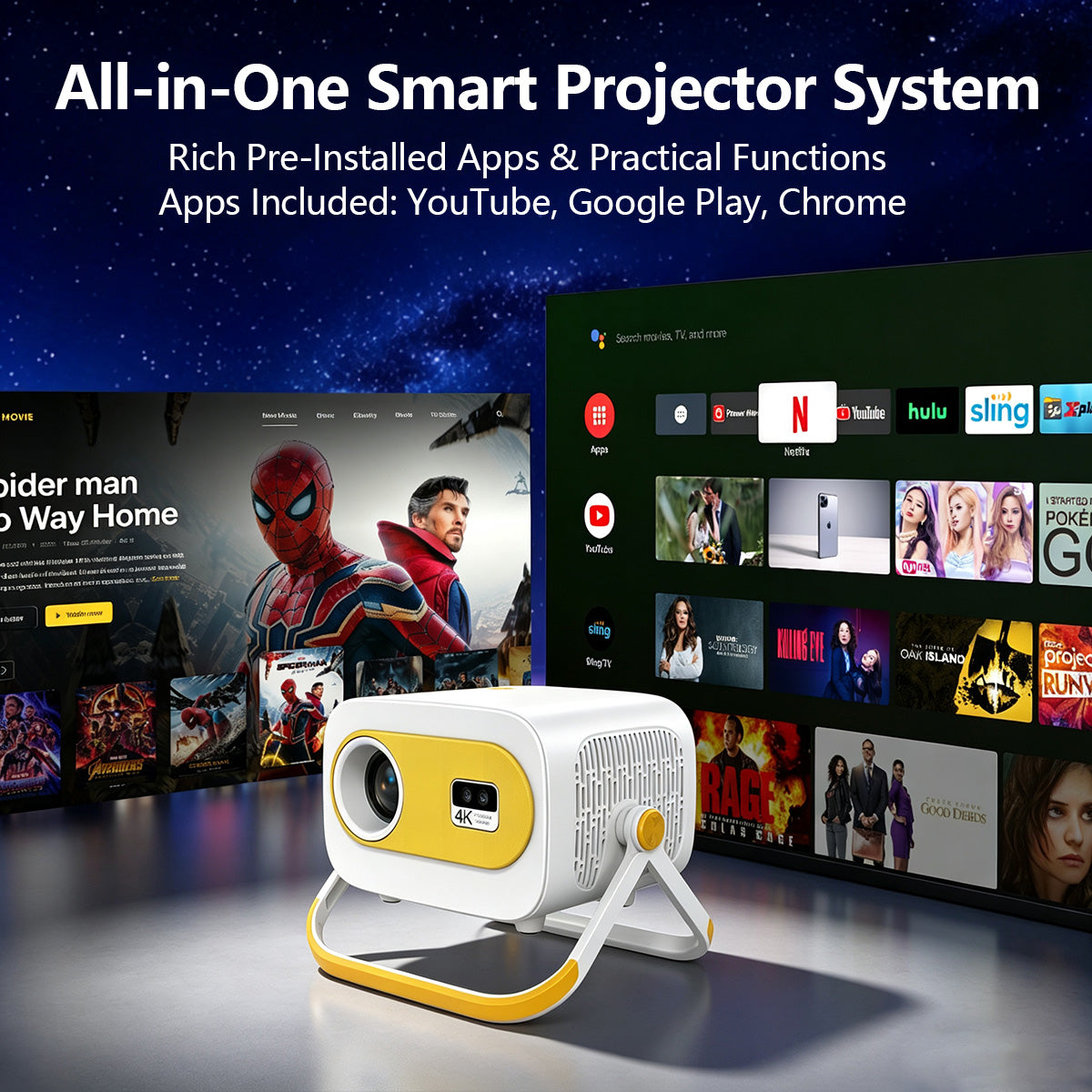 JY325 Smart Portable Projector | 1080P Home Cinema, WiFi & Bluetooth