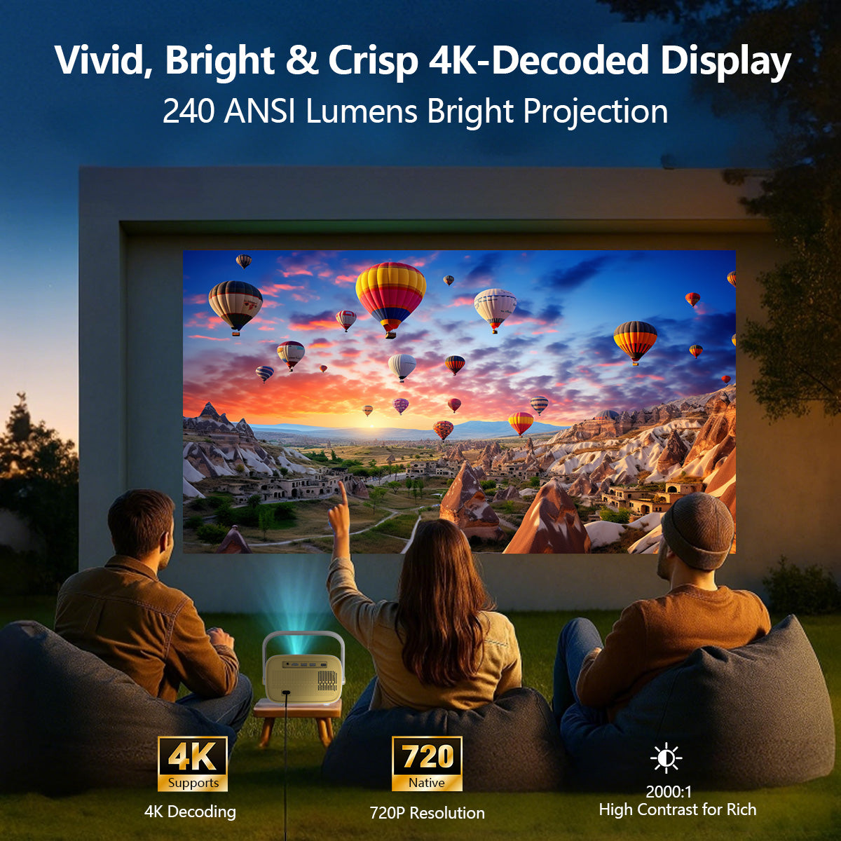 JY325 Smart Portable Projector | 1080P Home Cinema, WiFi & Bluetooth