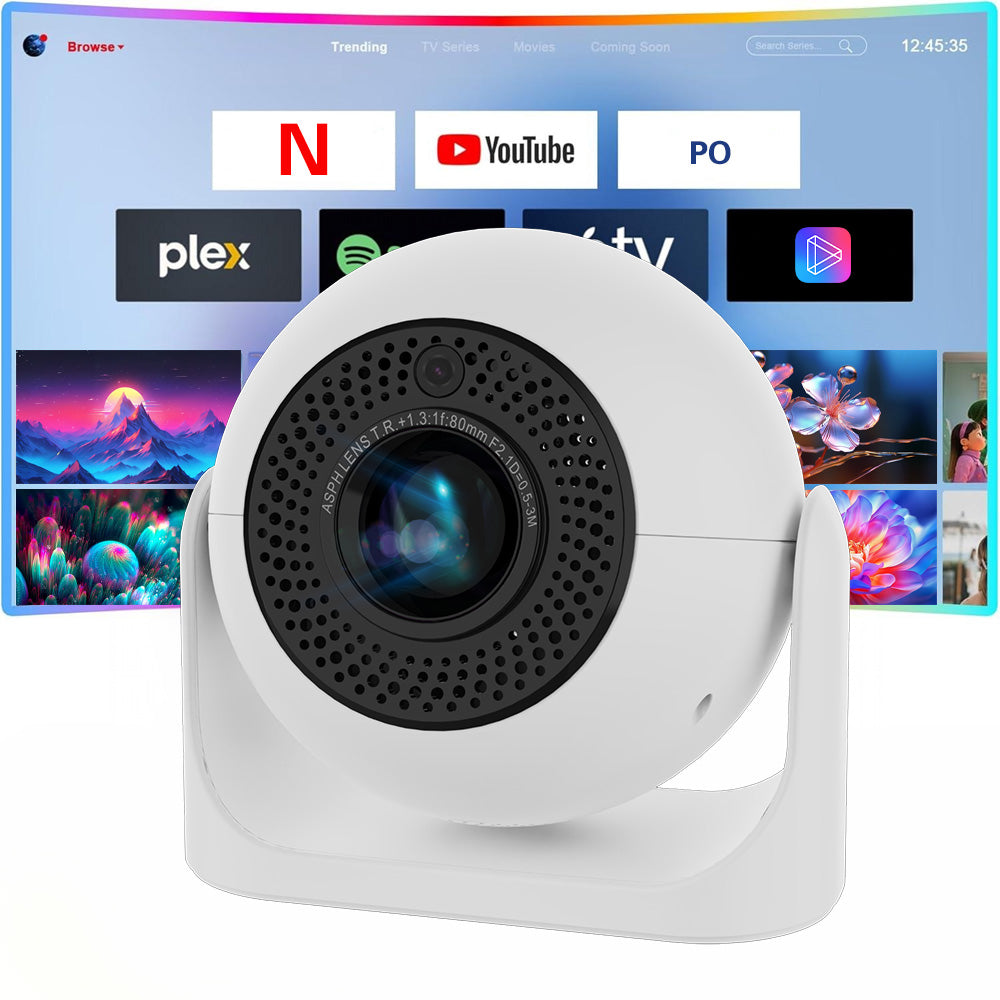 JY360 Smart Mini Projector - White & Black | Portable 720P Home Theater Projector