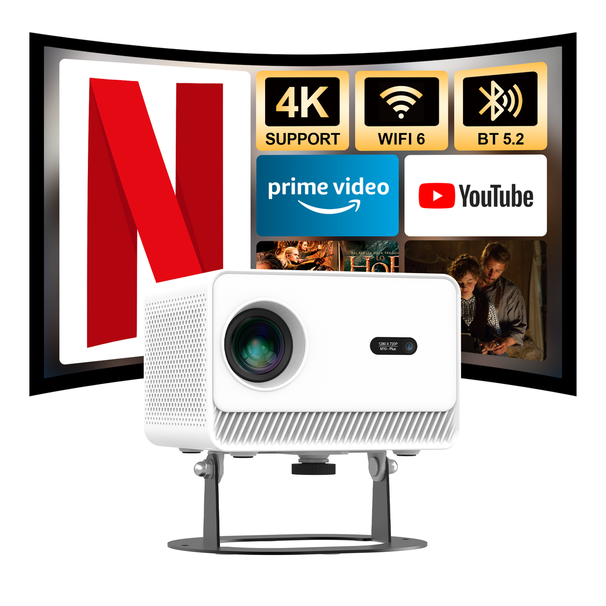 M10 Plus Smart Projector - White | 1080P Home Theater, WiFi & Bluetooth