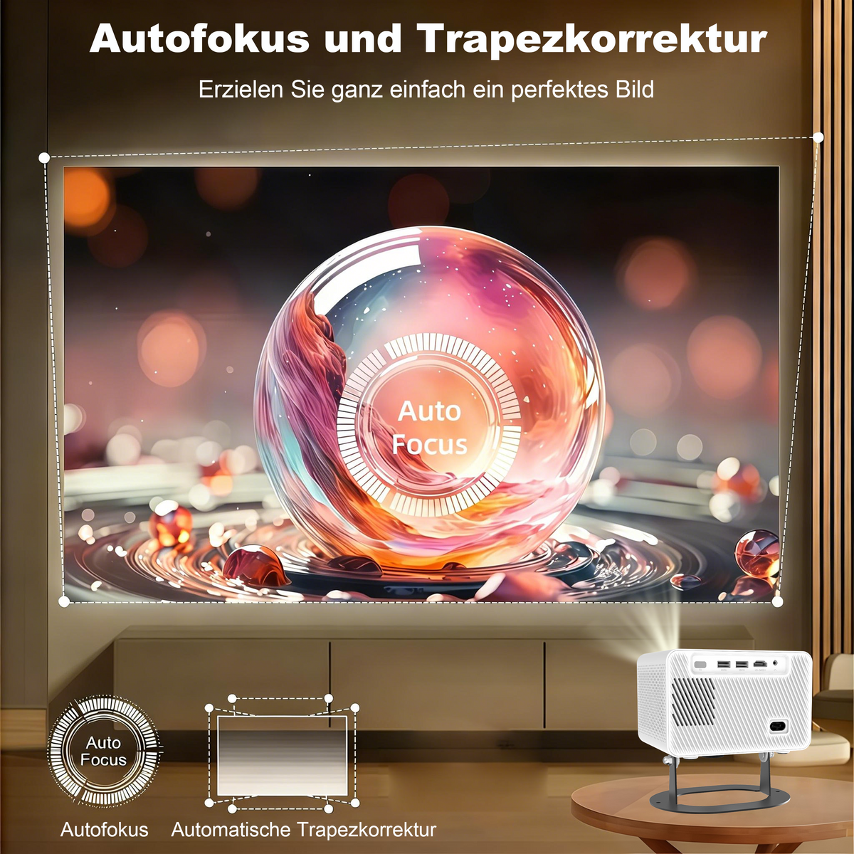 M10 Plus Smart Projector - White | 1080P Home Theater, WiFi & Bluetooth