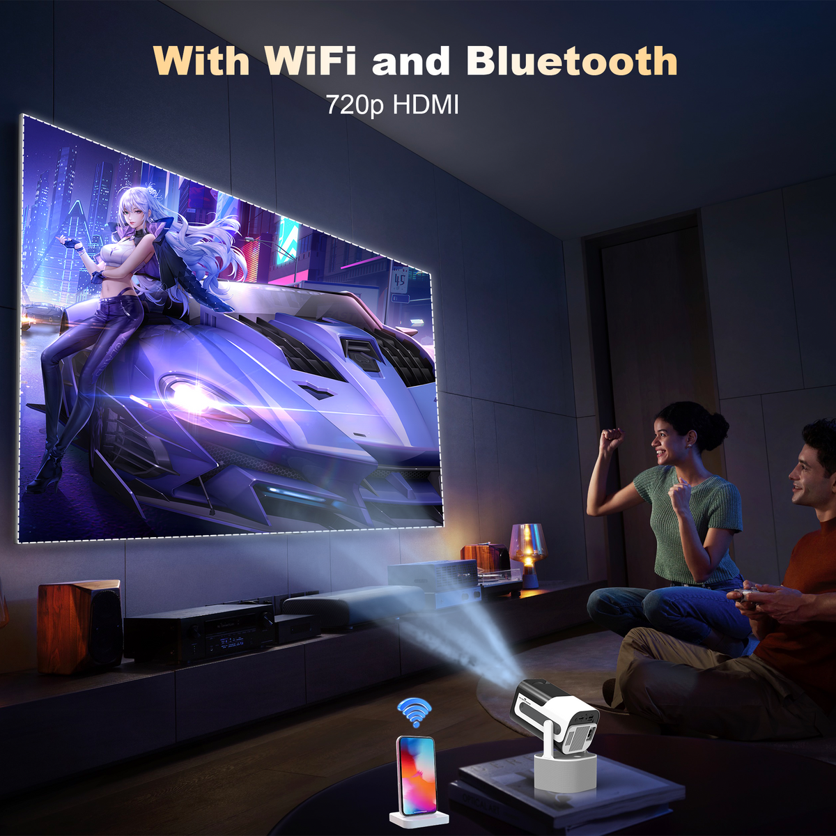 JY320 Plus Smart KTV Projector | 1080P Karaoke Home Theater with Mic