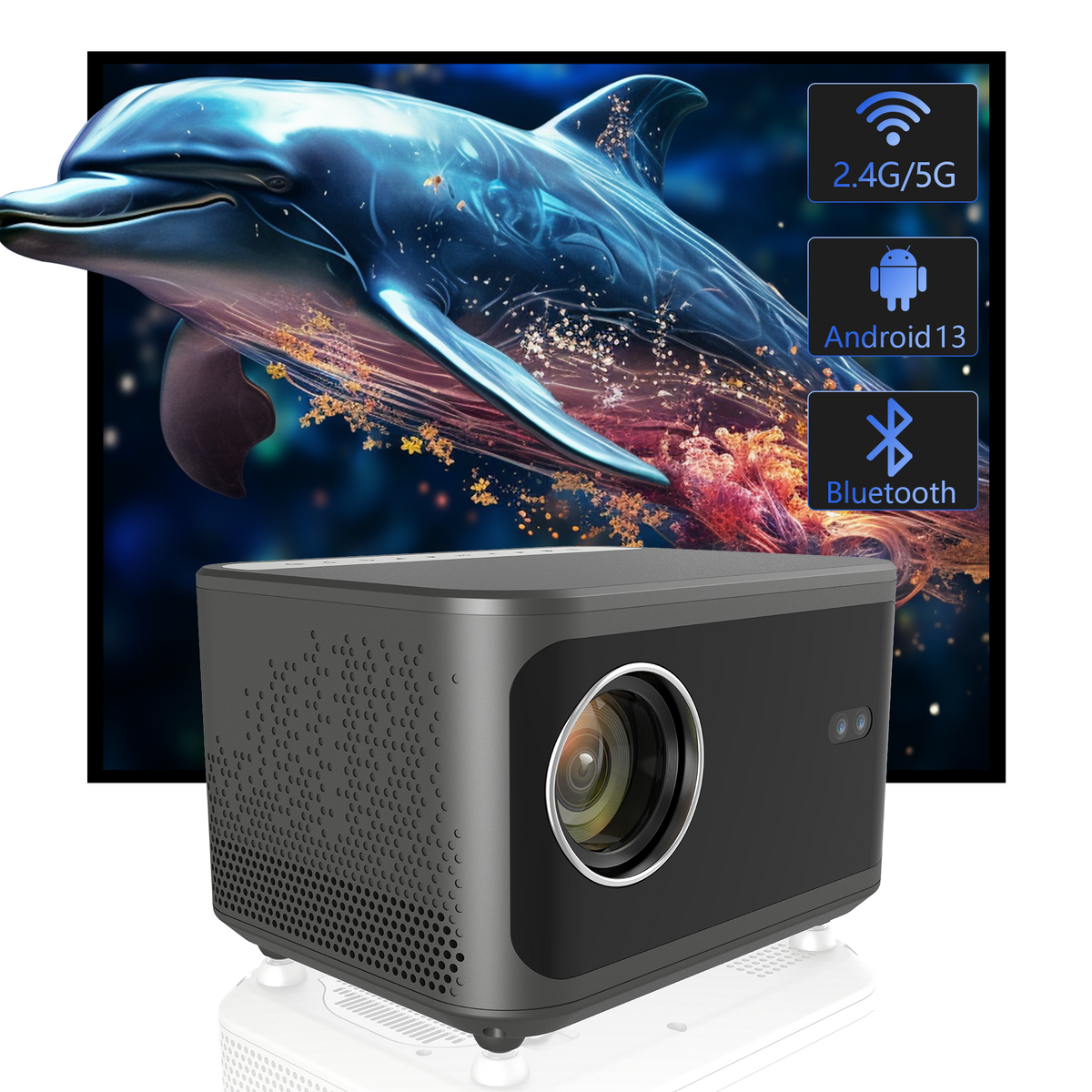 M10 Plus Smart Projector - Gunmetal | 1080P Home Theater, WiFi & Bluetooth