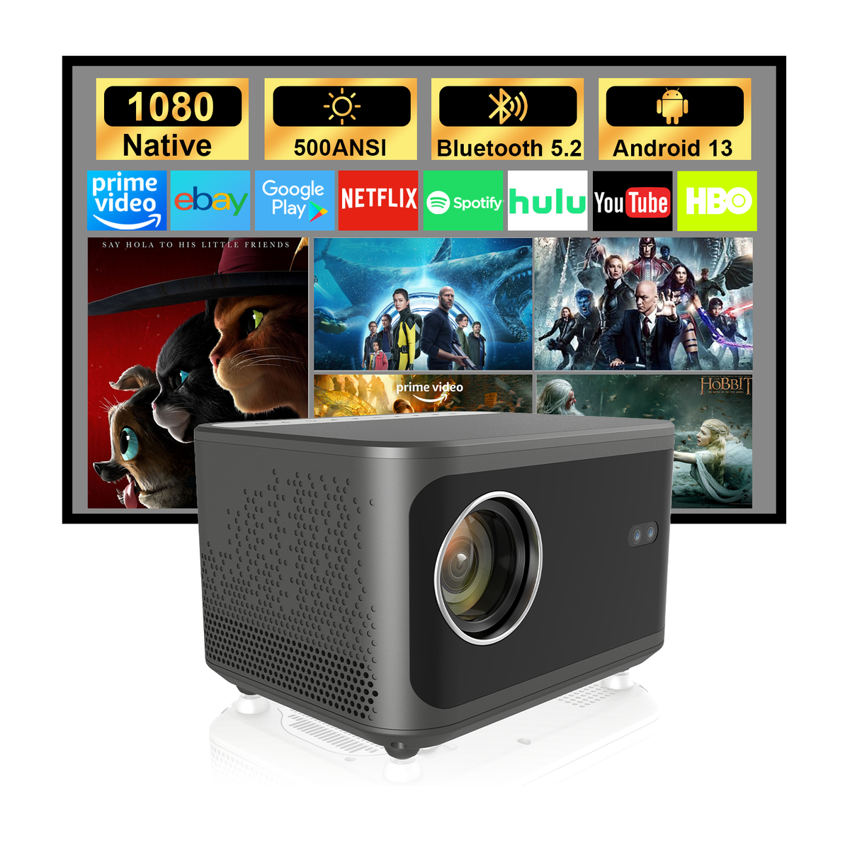 M10 Plus Smart Projector - Gunmetal | 1080P Home Theater, WiFi & Bluetooth