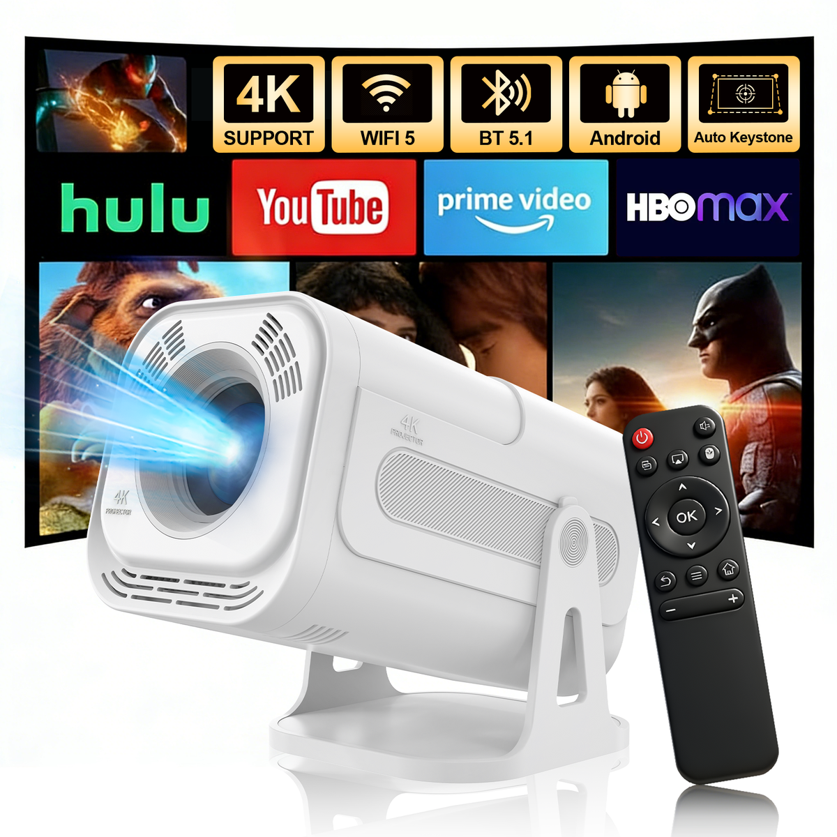 X15 Smart Mini Projector - White | Portable 720P Home Theater Projector