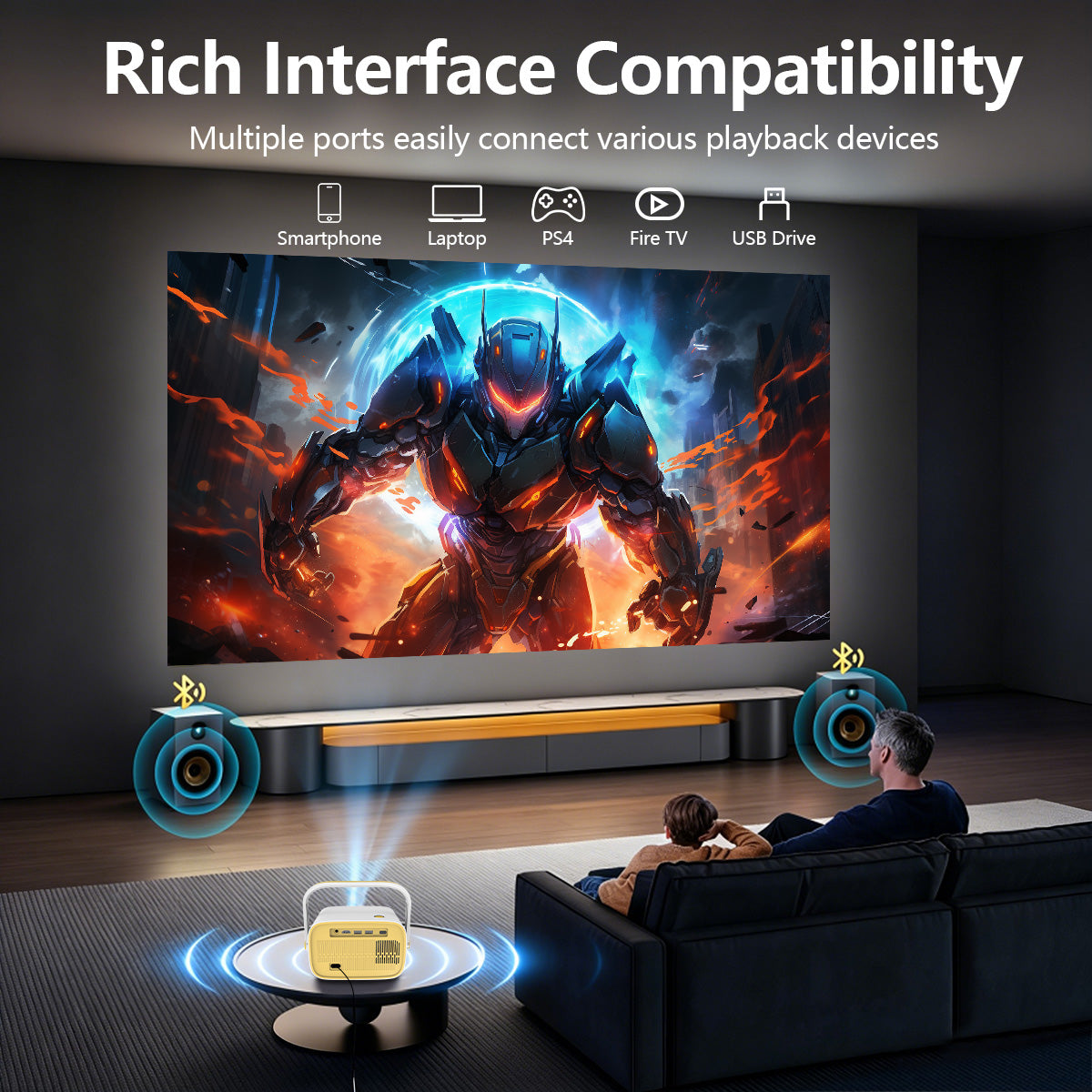 JY325 Smart Portable Projector | 1080P Home Cinema, WiFi & Bluetooth
