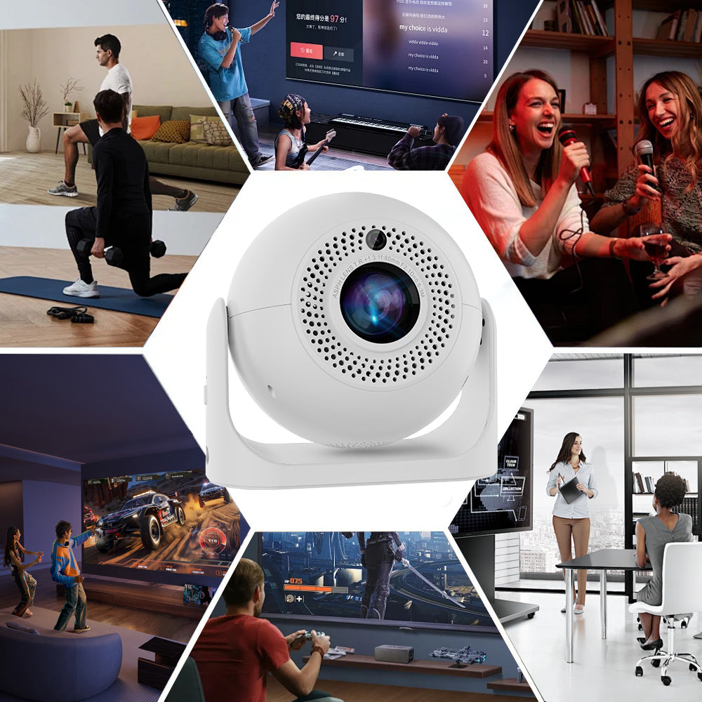 JY360 Smart Mini Projector - White & Black | Portable 720P Home Theater Projector