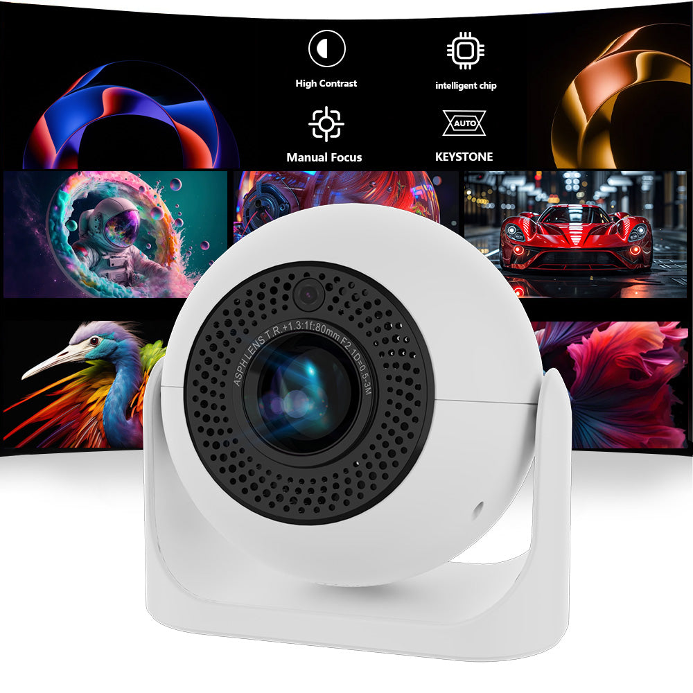 JY360 Smart Mini Projector - White & Black | Portable 720P Home Theater Projector