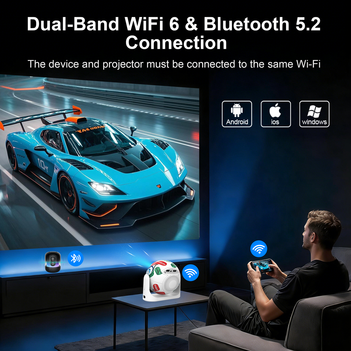 JY360 Smart Mini Projector - Color | Portable 720P Home Theater Projector