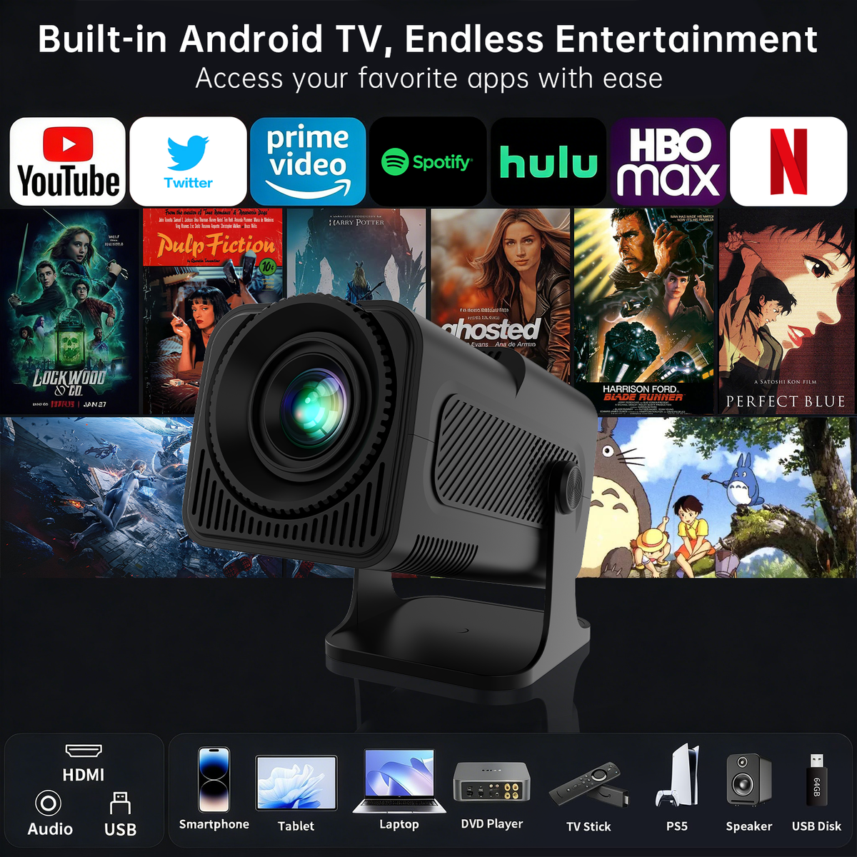 JY530 Native 1080P Mini Projector | 4K Supported Home Cinema Projector
