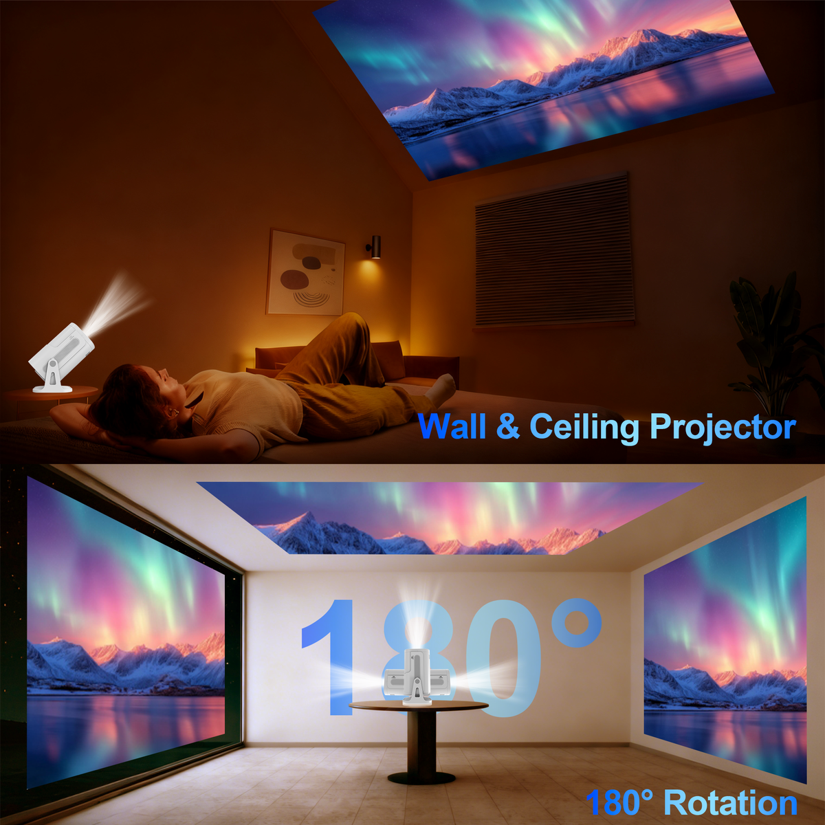X15 Smart Mini Projector - White | Portable 720P Home Theater Projector